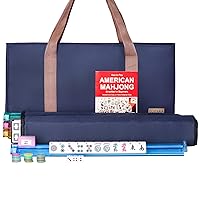 American Mahjong Game Set, 166 Premium White Tiles, 4 All-in-One Color Rack/Pushers, Complete Mahjongg Set Blue Carrying Bag