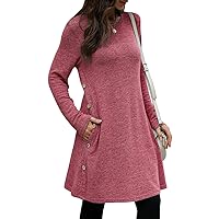 Women's Long Sleeve Winter Dresses with Pockets Side Button Casual Sweaters