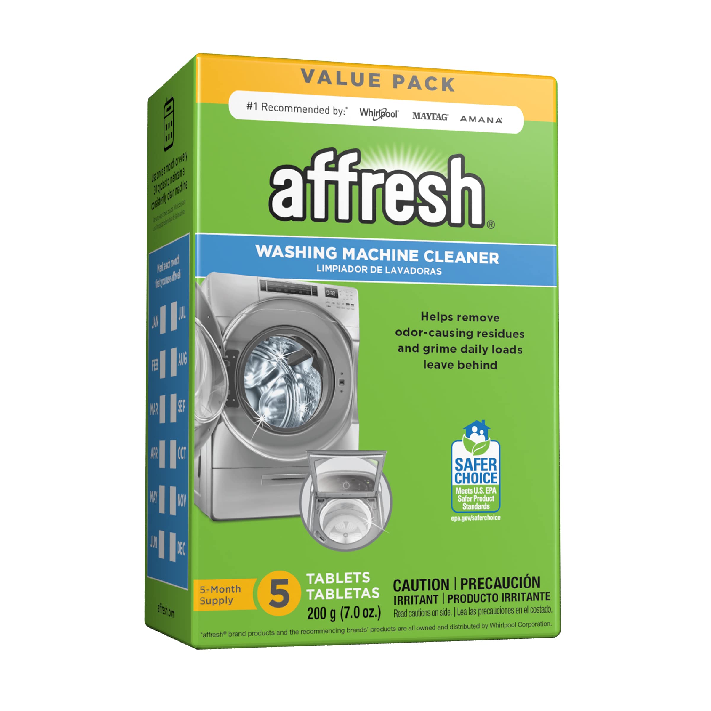 Affresh Washing Machine Cleaner, Cleans Front Load and Top Load Washers, Including HE, 5 Month Supply