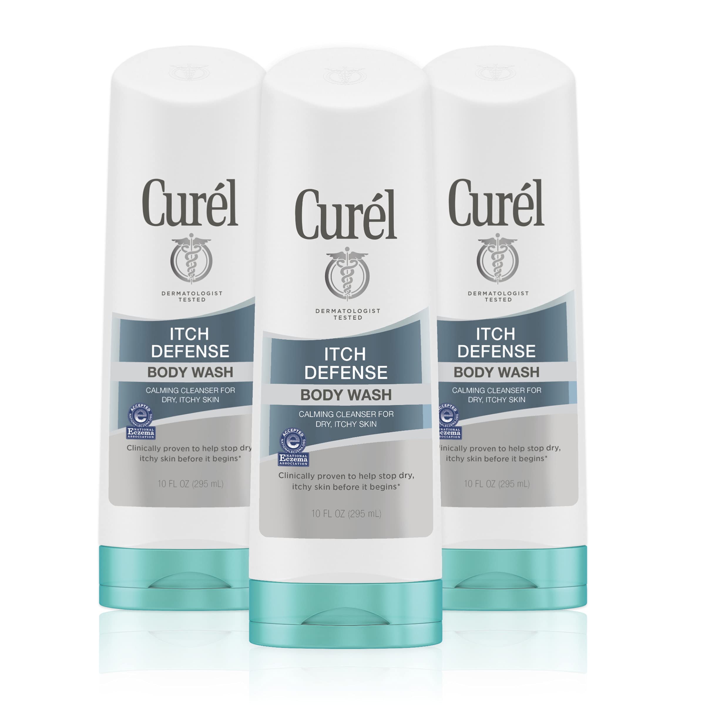 Curel Itch Defense Calming Body Wash, Soap-free Gentle Formula, for Dry, Itchy Skin, with Hydrating Jojoba and Olive Oil, 10 oz (Pack of 3)