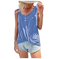 Womens Top Twist Front Wrap Tanks Scoop Neck Loose Fit Casual Summer Flowy Blouses Shirts Sexy Tank Tops for Women