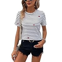 Floerns Women's Casual Striped Print Crew Neck Short Sleeve T Shirts Tee Tops