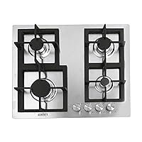 Summit GCJ4SS, 24-Inch-Wide 4-Burner Gas Cooktop, Stainless Steel with Sealed Burners, Cast Iron Grates, NG/LPG Conversion Kit, Flame Failure Protection, Easy to Clean, Cord Included