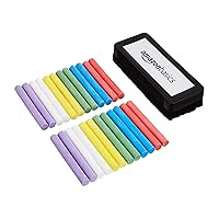 Amazon Basics Dustless Chalk with Eraser, 24 Count (Pack of 1), Assorted