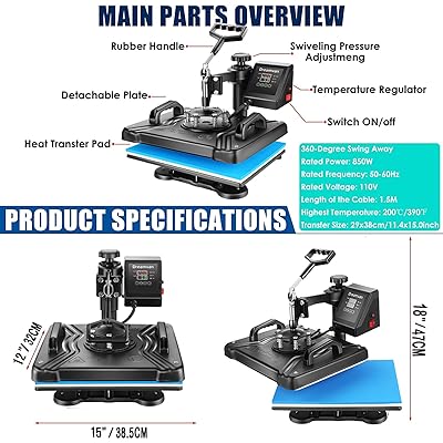 AKEYDIY Heat Press Machine 8 in 1 Professional Heat Press Machines 15  Swing Away Shirt Printing Sublimation Transfer Machine Digital Heat Press