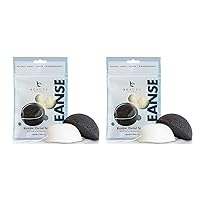 Konjac Sponge - 4 Pack of Natural Facial Sponges for Gentle Cleansing and Face Exfoliating Loofah for Use with Wash, Cleanser or Oil to Clean Skin (2 White Natural, 2 Black Charcoal)