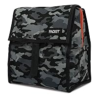 Freezable Lunch Bag, Charcoal Camo, Built with EcoFreeze Technology, Foldable, Reusable, Zip and Velcro Closure with Buckle Handle, Perfect for Lunches