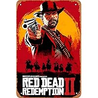 Red Dead Redemption 2 Video Game Poster Vintage Tin Sign for Bar Man Cave Garage Home Wall Decor Retro Metal Sign Gift 12 X 8 inch