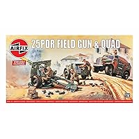 Airfix Quickbuild Vintage Classics 25PDR Field Gun & Quad 1:76 Military Ground Vehicles Plastic Model Kit A01305V, Multicolor
