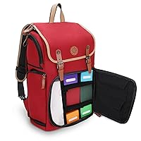 ENHANCE Designer Edition Trading Card Backpack - MTG Deck Bag with Card Binder Space, TCG Deck Box Storage, Playmat Holder - Compatible with Magic the Gathering, Pokemon, Lorcana (Canvas Look - Red)