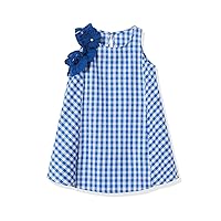 Girls Summer Dress Ruffle Round Neck Sleeveless Plaid Pattern Cotton A-Line Girls Dress Tunic