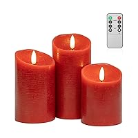Battery Operated Candles with Remote, Red Flickering Flameless Candles with Timer, Real Wax Electric LED Candles for Valentines Holiday Party Home Decor, Set of 3