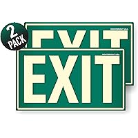 Photoluminescent Exit Sign (Green) / Pack of 2 / UV Inks on Aluminum. Heat Resistant | Cold Tolerant | Weather Proof. MADE IN USA