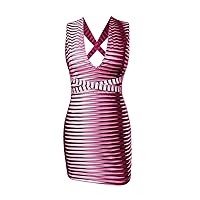 Women's Bodycon Crisscross Lace Up Backless Striped Sexy Deep V Neck Club Party Mini Dress