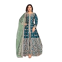 ready to wear Indian Women Embroidered Art Silk Designer A-Line cut Anarkali Salwar Kameez Wedding Party Dress 2024