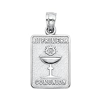 14K White Gold Religious Communion Pendant - Crucifix Charm Polish Finish - Handmade Spiritual Symbol - Gold Stamped Fine Jewelry - Great Gift for Men Women Girls Boy for Occasions, 15 x 11 mm, 1.5 gms