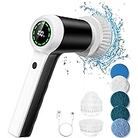 Electric Spin Scrubber, 15KG Torque Shower Scrubbers with LCD Display, 2 Speeds Power Bathroom Scrubber with 7 Replaceable Heads, Low Noise Electric Cleaning Brush for Bathroom Tile Floor Kitchen