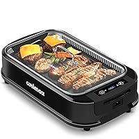 Smokeless Grill Indoor, CUSIMAX Electric Grill, 1500W Grill Portable Korean BBQ Grill with LED Smart Display & Tempered Glass Lid, Non-stick Removable Grill Plate, Dishwasher Safe, Black