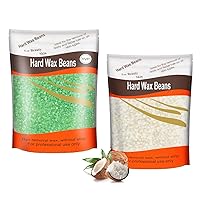 1.3lb Hard Wax Beads for Hair Removal, Yovanpur Pearl Wax Beads for Brazilian Waxing, Waxing Beans for Sensitive Skin, 21oz Face Eyebrow Back Legs At Home with 20pcs Wax Sticks(Aloe Green & Coconut)