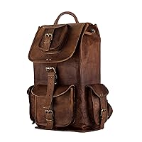 Parry Leather Word 100% Genuine Goat Leather Backpack for Men & Women Travel Laptop Backpack College Vintage Dark Brown Multi Compartment 24
