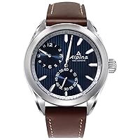 Alpina Men's Alpiner Regulator Stainless Steel Swiss Automatic Sport Watch with Leather Strap, Brown, 45mm (Model: AL-650NNS5E6), Silver