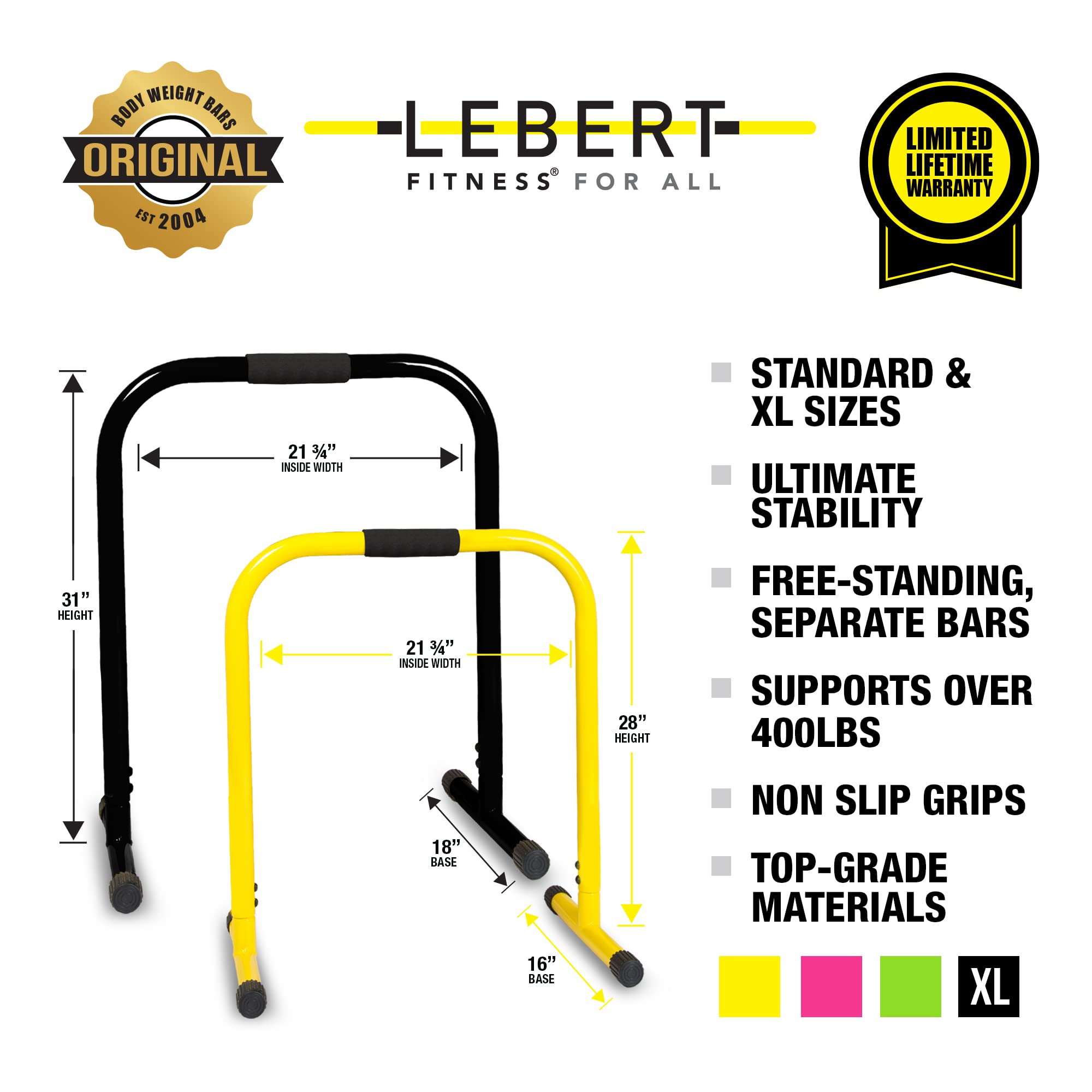 Lebert Fitness EQualizer Dip Bars in Lime GREEN Total Body Strengthener 