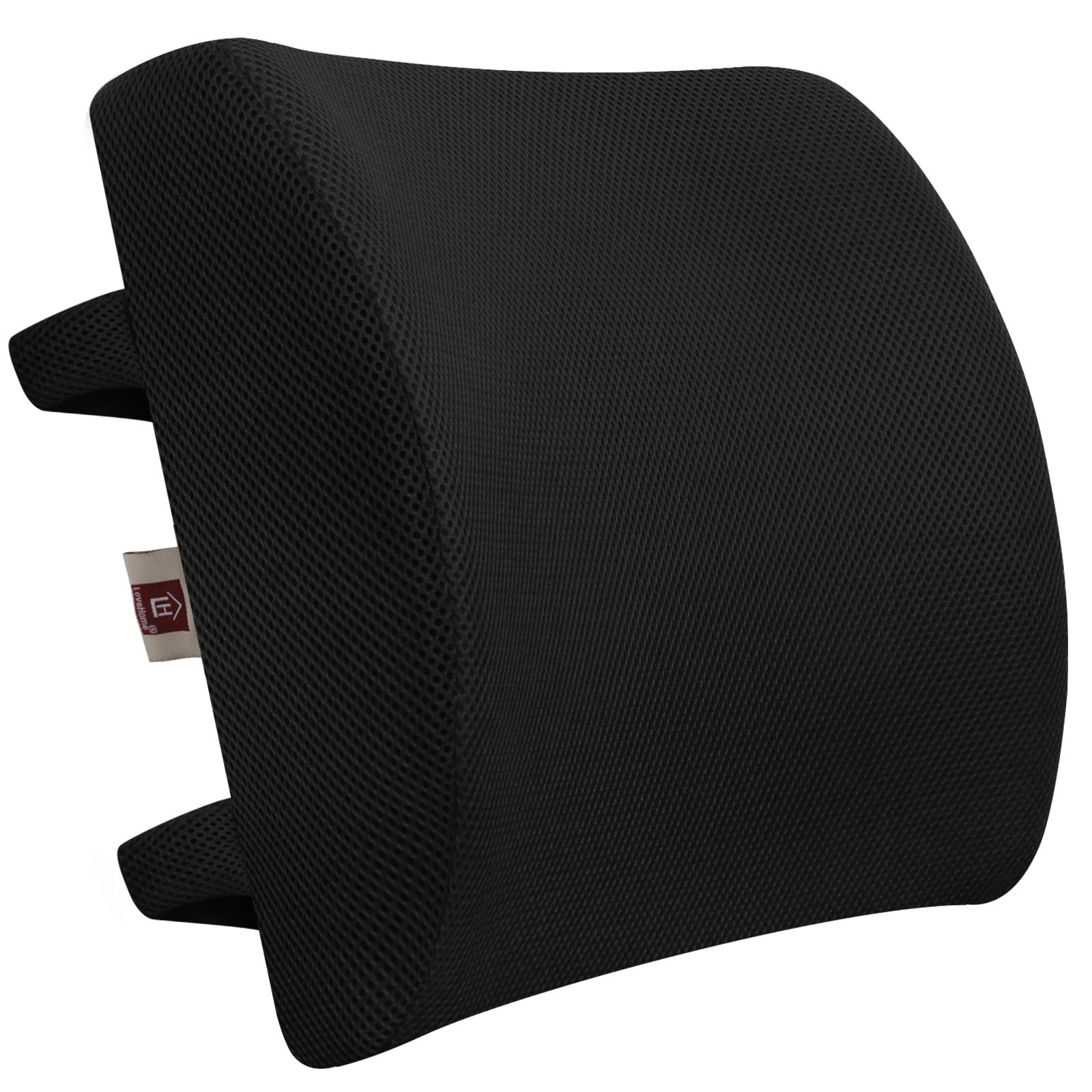 LOVEHOME Lumbar Support Pillow for Chair and Car, Back Support for Office Chair Memory Foam Cushion with Mesh Cover for Back Pain Relief - Black