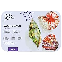 Mont Marte Water Color Paint Set-18 assorted colors with 1 Refillable Water  Brush, Natural Sponge, Ceramic Dish and Built-in Palette