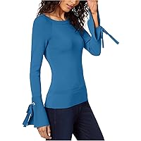 Womens Tie Sleeve Pullover Blouse, Blue, X-Large