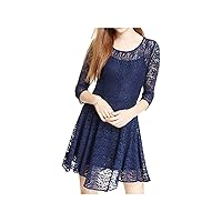 Womens Lace Long Sleeve Jewel Neck Mini Fit + Flare Dress