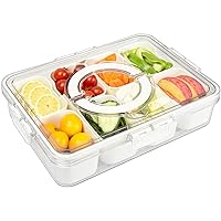 Divided Serving Tray with Lid and Handle Snackle Box Charcuterie Container Portable Snack Platters for Fruit Veggie Candy Cheese Chip Party Picnic(8 Compartments)