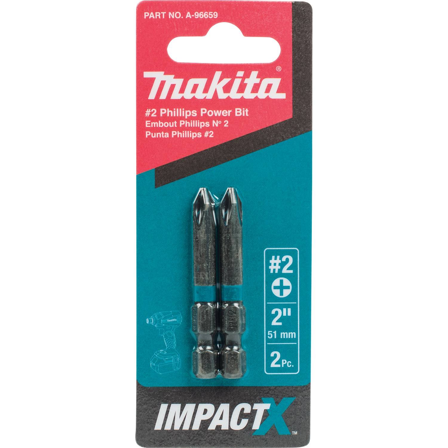 Makita A-96659 Impactx 2 Phillips 2″ Power Bit, 2 Pack