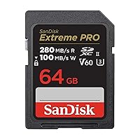 SanDisk Extreme PRO SDSDXEP-064G-GHJIN 64GB SDXC Class 10 UHS-II V60 Reading, Up to 280 MB/s