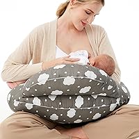 Nursing Pillow for Breastfeeding, Original Plus Size Breastfeeding Pillows for More Support for Mom and Baby, with Adjustable Waist Strap and Removable Cotton Cover, Grey