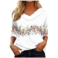 Fall Shirts for Women 2023 Casual Boho Floral Print Fleece Collar V Neck Long Sleeve T Shirt Blouses,Modern Fit