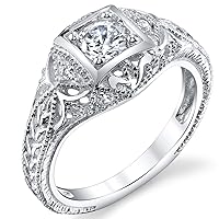 Carved Sterling Silver Vintage Cubic Zirconia CZ Bridal & Engagement Ring Sizes 5 to 9