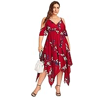 Milumia Women Plus Size Floral Dress Cold Shoulder Tropical Slit Summer Maxi Dress