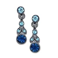 1928 Jewelry Jet Black Light Sapphire & Montana Blue Euro Crystal Drop Earrings
