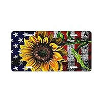 License Plate American Flag Sunflower Decorative Car Front,Metal Car Plate,License Plate,Vanity Tag,Aluminum Novelty License Plate for Men/Women/Boy/Girls Car 6×12 Inch