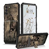 for Galaxy S21 FE 5G Case with Kickstand - Dual Layer Hard PC Soft TPU Wallet Cover with Card Holder Rugged Shockproof Protection Case for Samsung Galaxy S21 FE 5G 2022, Horse