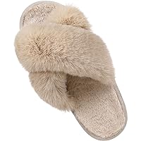Comwarm Women's Cross Band Fuzzy Slippers Fluffy Open Toe House Slippers Cozy Plush Bedroom Shoes Indoor Outdoor