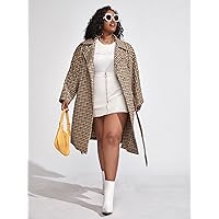 OVEXA Women's Large Size Fashion Casual Winte Plus Plaid Print Slant Pocket Belt Overcoat Leisure Comfortable Fashion Special Novelty (Color : Multicolor, Size : 3X-Large)