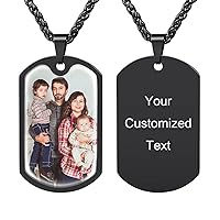 Personalized Engraved Picture Text Necklace with Protective Epoxy Stainless Steel Dog Tag Heart Shape Pendant with Wheat/Rolo Chain Memorial Jewelry Gift for Women Men