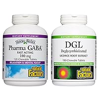 Stress-Relax Pharma GABA, 100 mg (120 Tablets) & Chewable DGL, 400 mg (180 Tablets) for Relaxation & Digestive Support