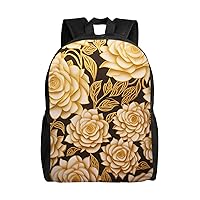 Many Golden Flowers Backpack For Women Men Large Capacity Laptop Backpack Travel Rucksack Fashion Casual Daypack