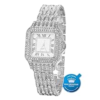 Halukakah Diamond Gold Watch, Men's Platinum Plated White Gold 33 mm Wide Square Dial Quartz Bracelet 20 cm Free Gift Box, platinum watch, Bracelet
