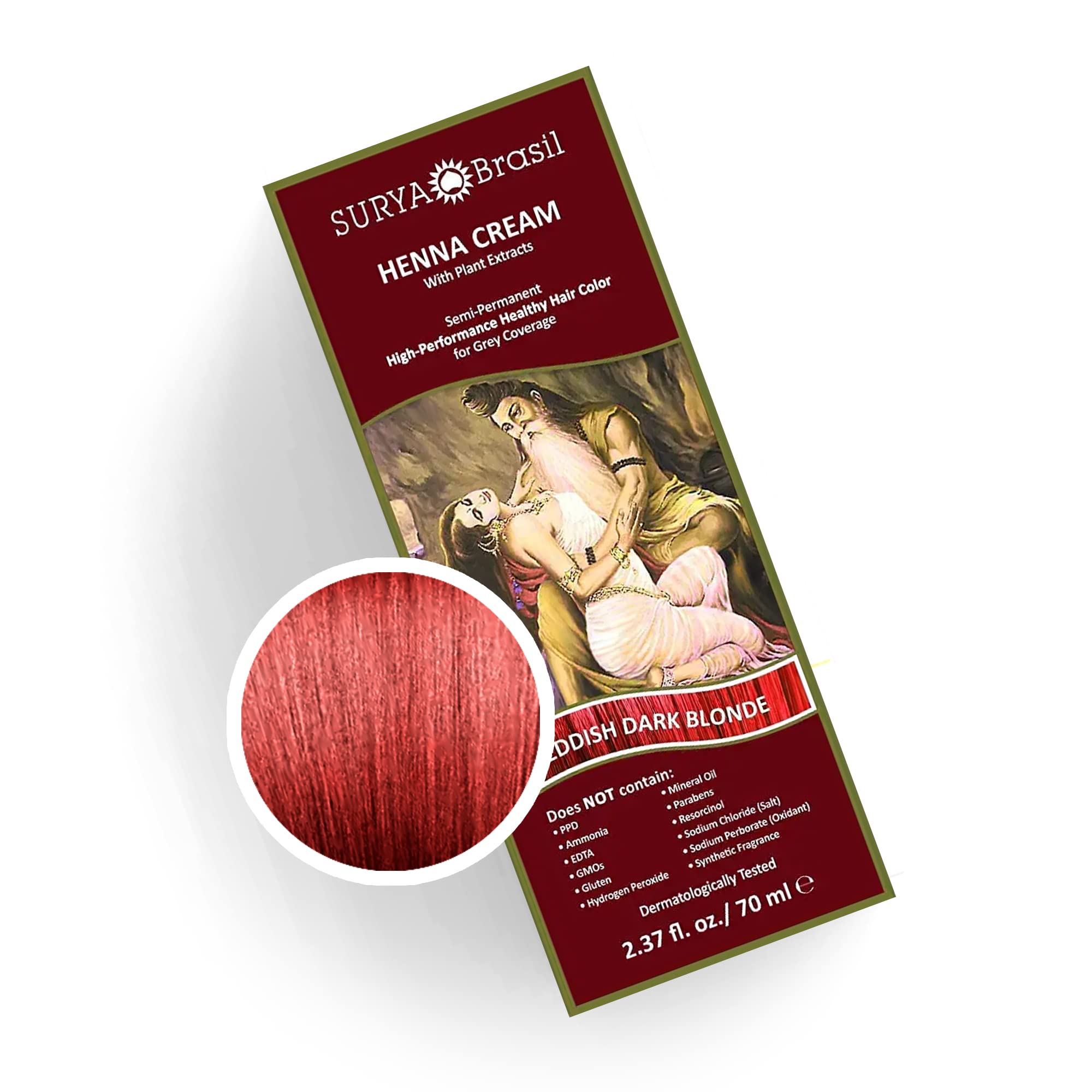 Surya Brasil - Henna Cream Hair Color Treatment, Semi Permanent Hair Color for Gray Hair Coverage, Natural Henna Hair Color, Deep Conditioning Hair Dye, Reddish Dark Blonde, 2.37 oz / 70 ml