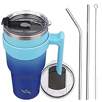 40oz Tumbler with Handle and 2 Straw 2 Lid, Insulated Water Bottle Stainless Steel Vacuum Cup Reusable Travel Mug,Sky