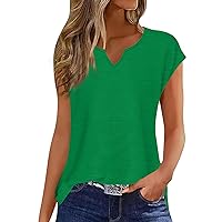 Women's Summer Blouses 2024 Fashion Cap Sleeve Tops Shirts Casual V Neck Tunic Tops Loose T-Shirts Tops, S-3XL