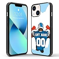 DIY Design Football iPhone Case for iPhone 15 14 13 12 11 Pro Max Plus Mini Xr Xs X 8 7 SE2020,Customized Name & Number Phone Case Football Jersey Black Case(Detroit Sky Blue)
